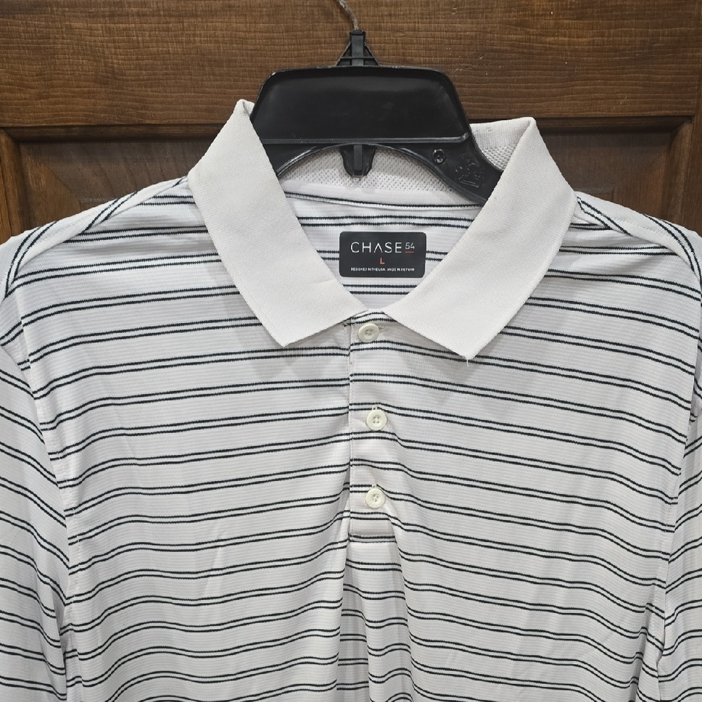 Chase 54 Men's Striped Polo Shirt - White and Black